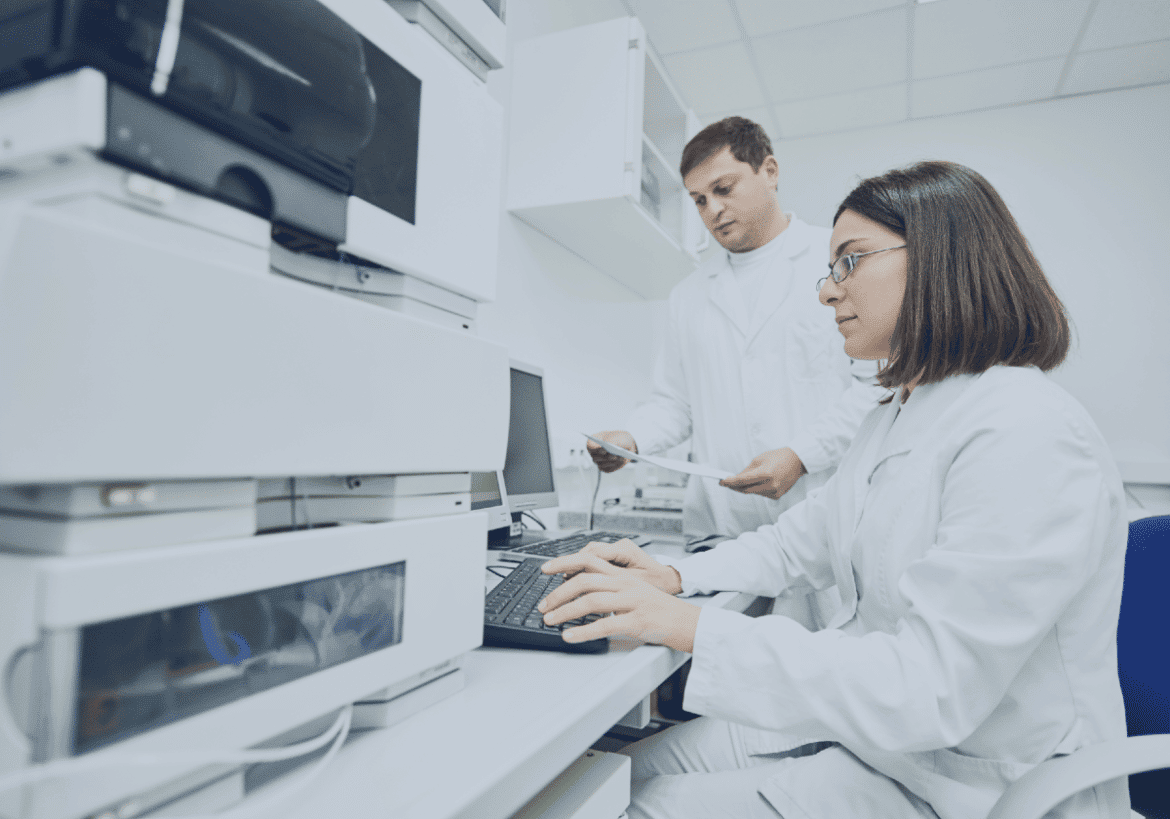 Metabolomics scientists working in laboratory