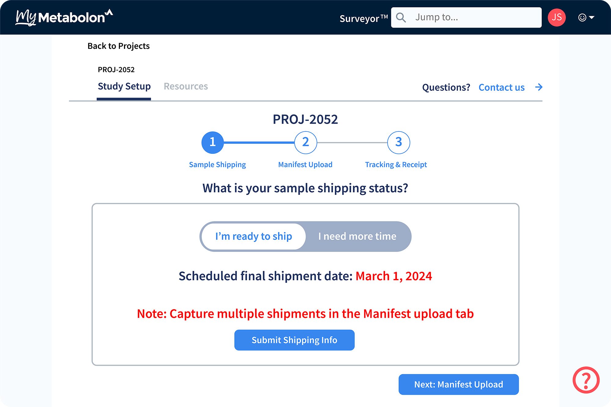 Study Setup Sample Shipping
