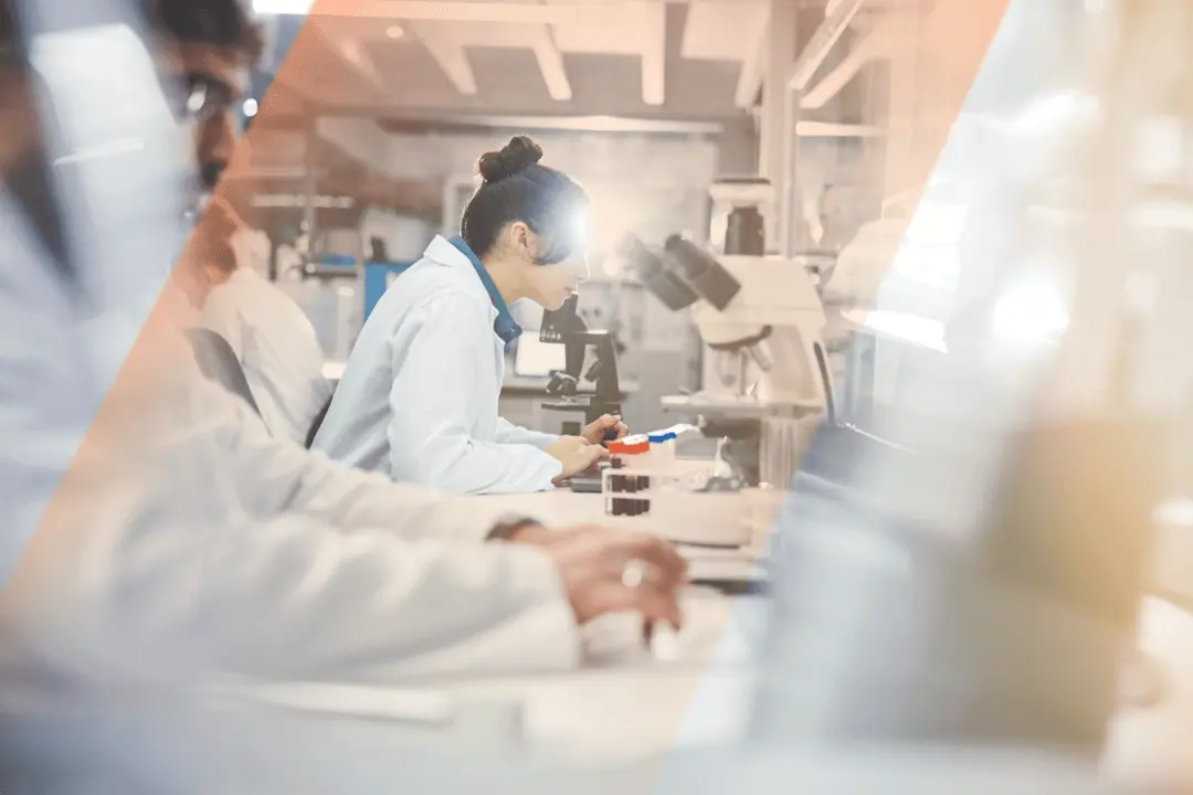 scientist works in a lab with others